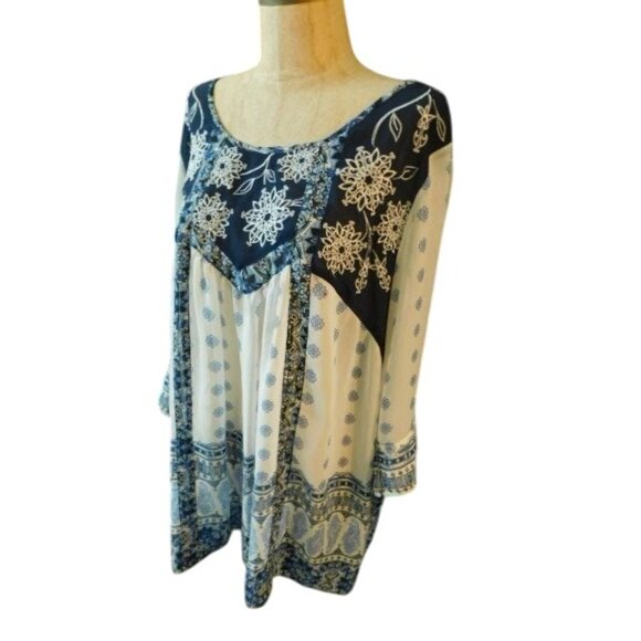 Ali Miles Size L Large Boho Semi Sheer Hippy Style Blouse Top - Picture 2 of 3